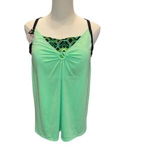 Gerry Women's Green Athletic Tank Top w/‎ Geometric Print Built-in Bra Large NEW